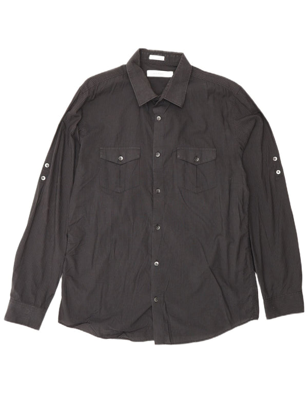 CALVIN KLEIN Herreskjorte Medium Sort Stribet Bomuld