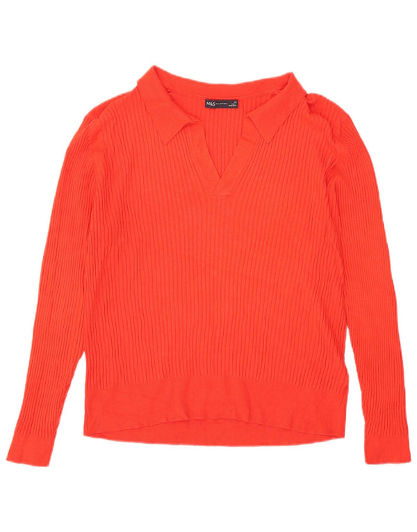 Marks & Spencer langærmet poloskjorte til kvinder UK 22 3XL Orange Viscose