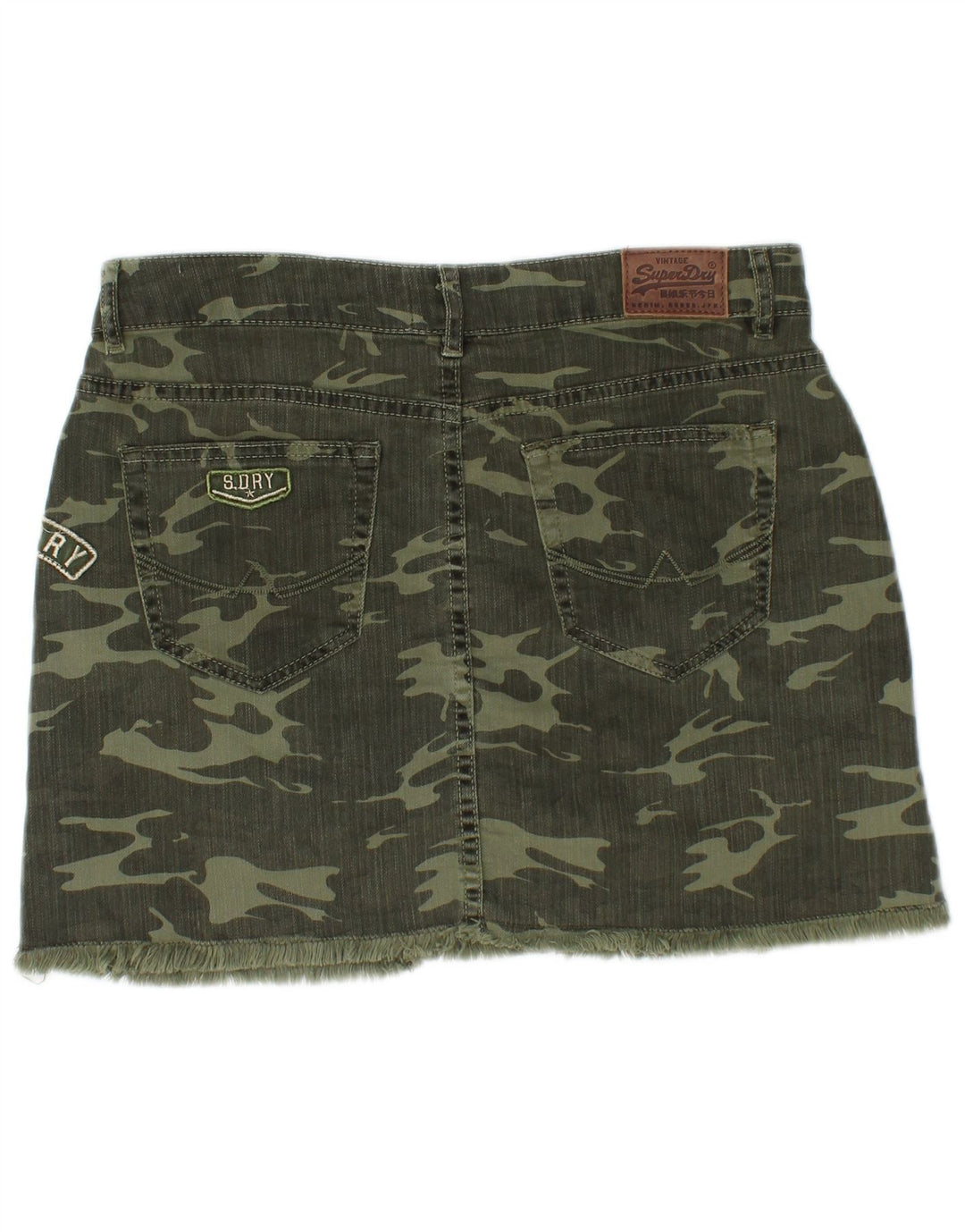 SUPERDRY Dame Mini Denim Nederdel Medium W30 Khaki Camouflage