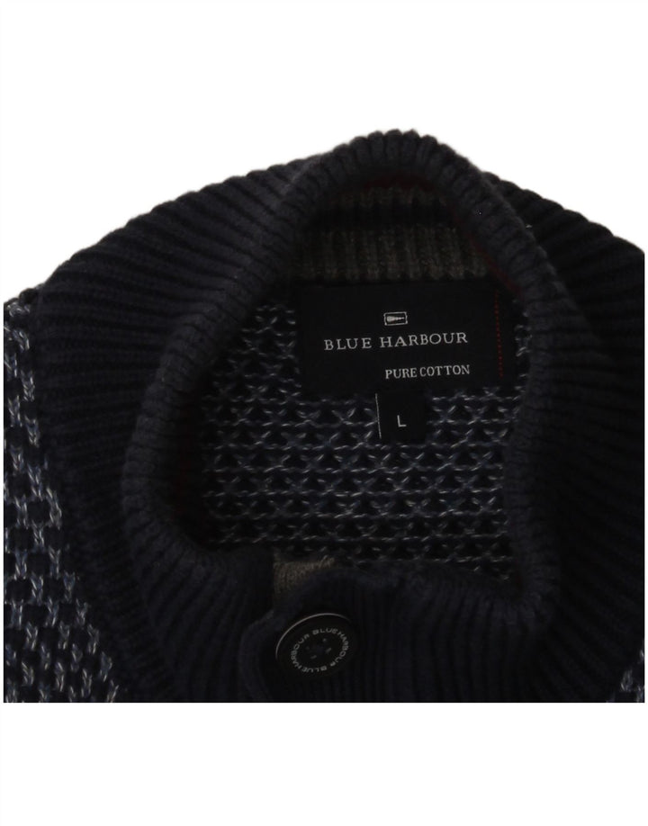 Blue Harbor Herre Button Neck Jumper Sweater Stor Blå Plettet Bomuld