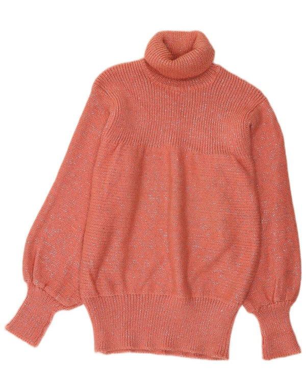 Vintage Dame Roll Neck Jumper Sweater UK 14 Large Pink Flecked