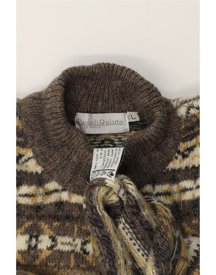PAOLO DI QUINTO Herre Turtle Neck Jumper Sweater Large Brown Fair Isle