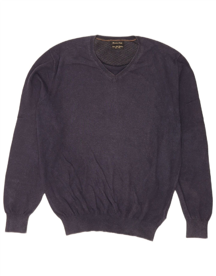 Massimo Dutti Herre V-hals sweater Stor marineblå bomuld