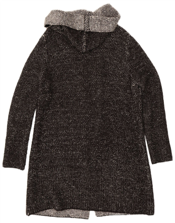 Zara Dame Longline Hooded Open Cardigan Sweater UK 14 Medium Black