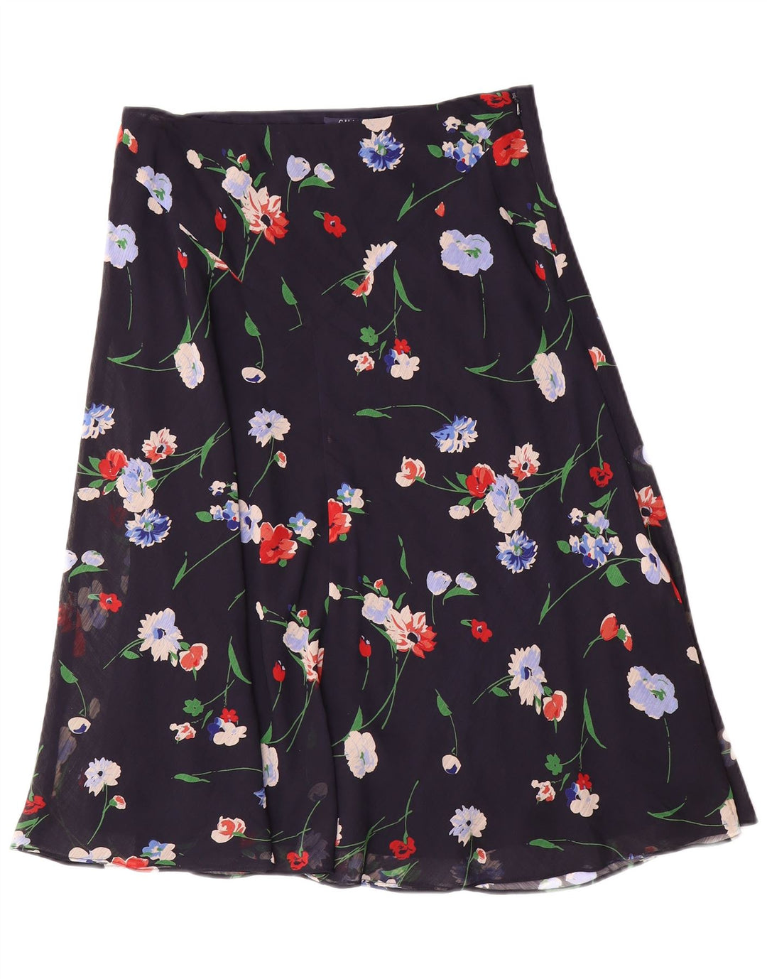 Chaps Dame A-Line nederdel US 10 Large W30 Navy Blue Floral Polyester