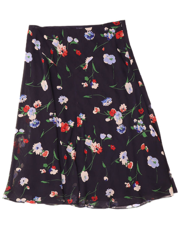 Chaps Dame A-Line nederdel US 10 Large W30 Navy Blue Floral Polyester