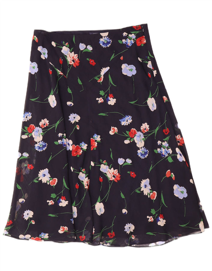 Chaps Dame A-Line nederdel US 10 Large W30 Navy Blue Floral Polyester