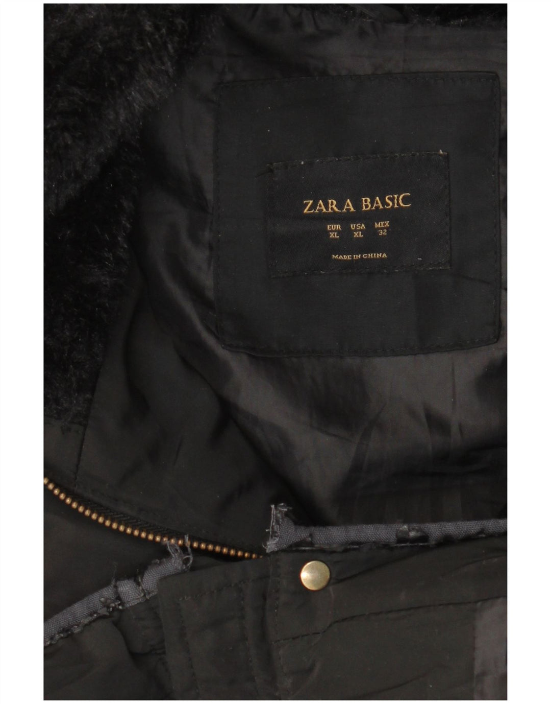 Zara Dame Polstret Jakke UK 18 XL Sort Polyester