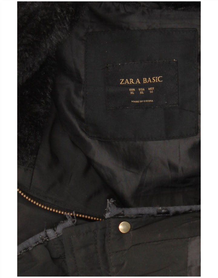 Zara Dame Polstret Jakke UK 18 XL Sort Polyester