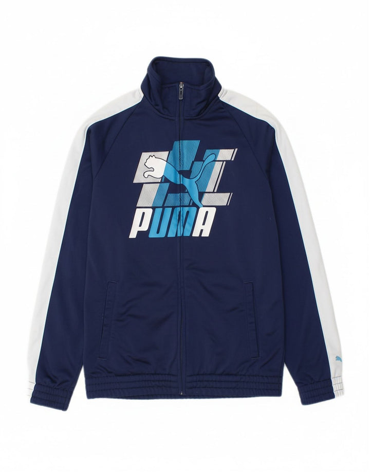 PUMA Boys Graphic Tracksuit Top Jacket 11-12 Years Navy Blue Colourblock