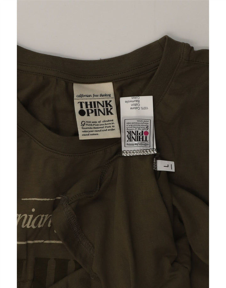 TÆNK PINK Herre Grafisk Vest Top Stor Khaki Bomuld