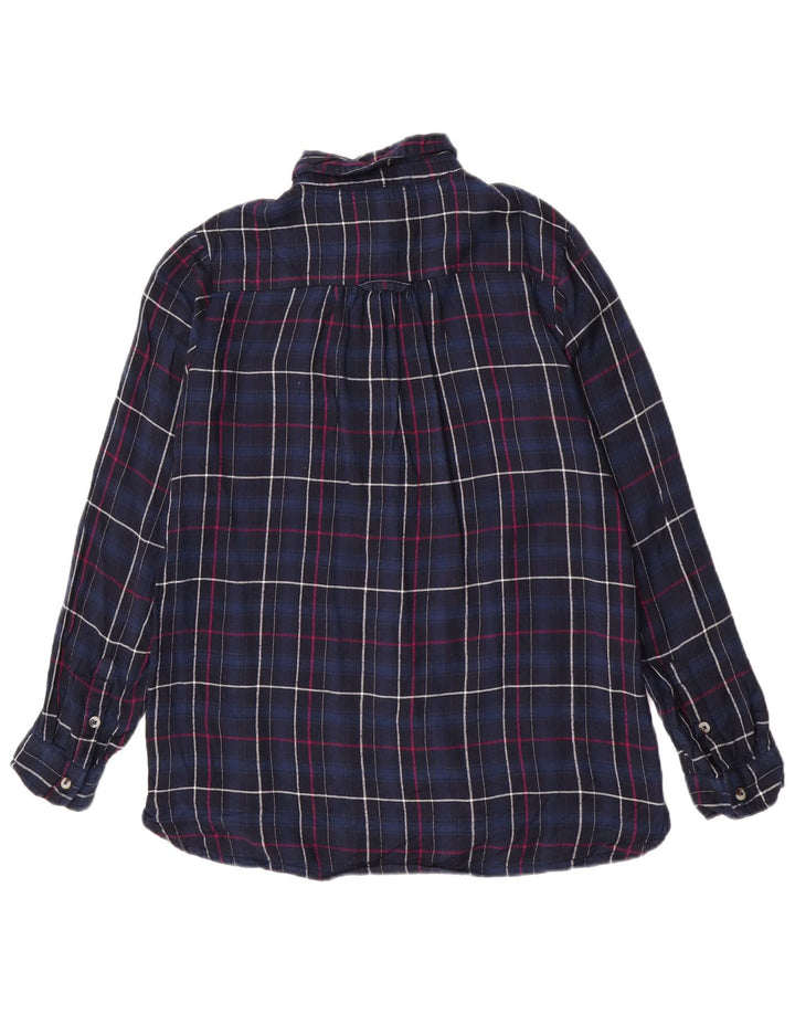 Fat Face Dame Flanell Shirt UK 12 Medium Navy Blue Check Viscose