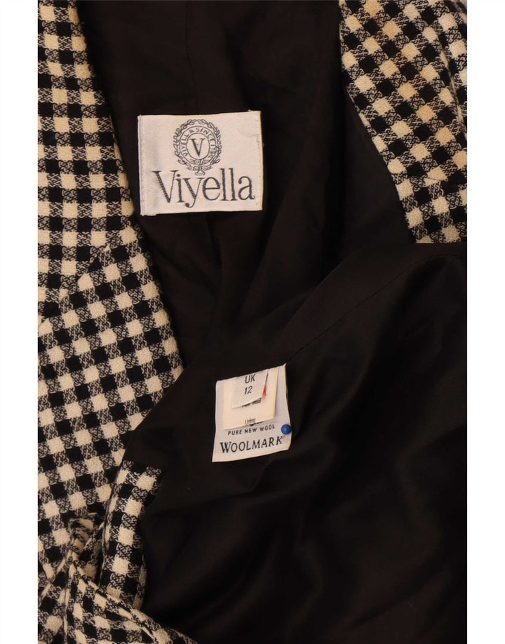 Viyella Dame 1 Knap Blazer Jakke UK 12 Medium Sort Gingham New Wool