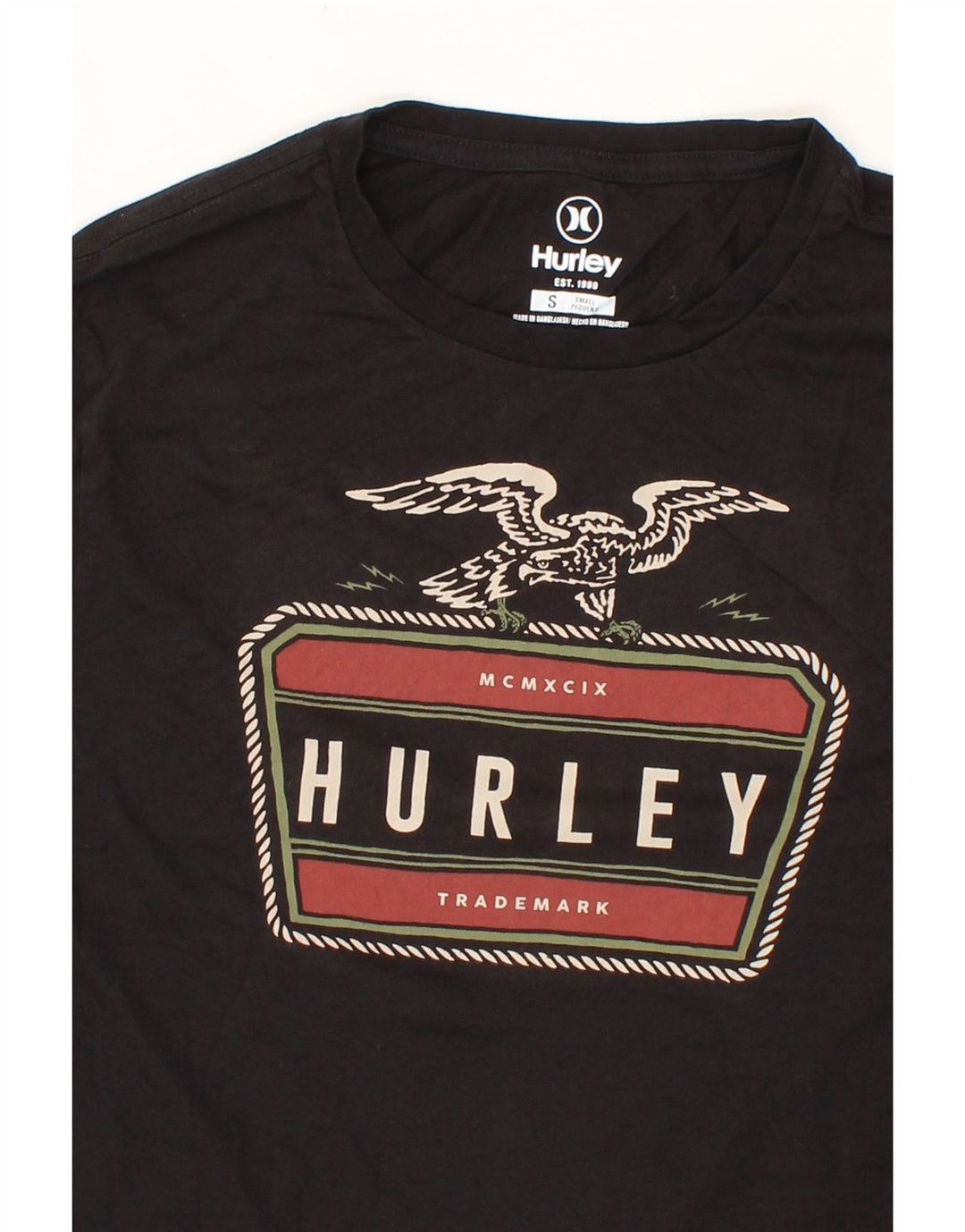 HURLEY Mens Graphic T-Shirt Top Small Black Cotton Vintage Hurley and Second-Hand Hurley from Messina Hembry 