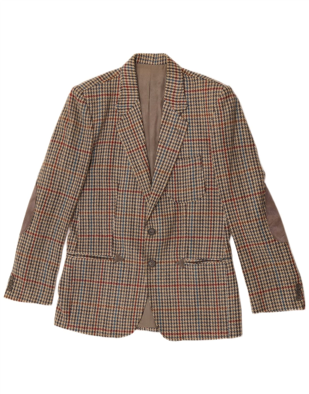 Vintage herre 2-knaps blazerjakke IT 46 Small Beige Houndstooth Uld