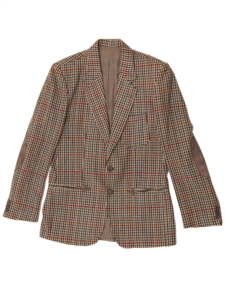 Vintage herre 2-knaps blazerjakke IT 46 Small Beige Houndstooth Uld