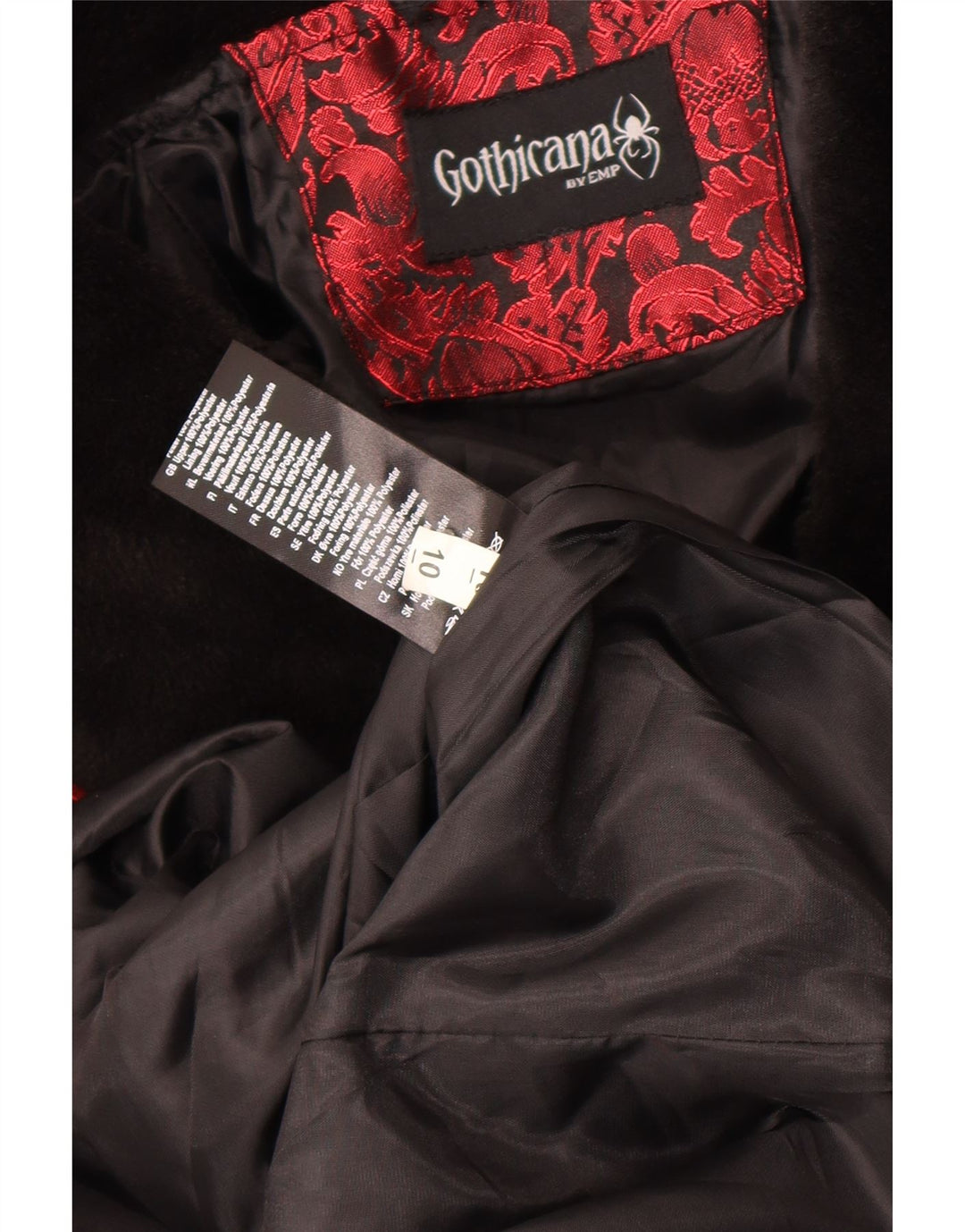 EMP Dame Gothicana Dobbeltradet Frakke UK 10 Small Red Floral Polyester