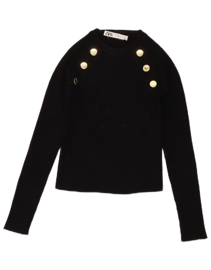 ZARA Womens Crop Boat Neck Jumper Sweater UK 8 Small Black Viscose