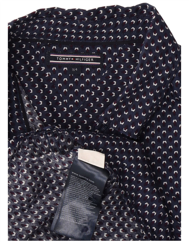 TOMMY HILFIGER Boys Abstract Pattern Shirt 13-14 Years Navy Blue Cotton