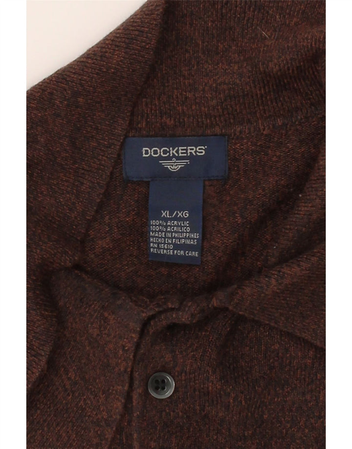 DOCKERS Mens Polo Neck Jumper Sweater XL Brown Acrylic Vintage Dockers and Second-Hand Dockers from Messina Hembry 