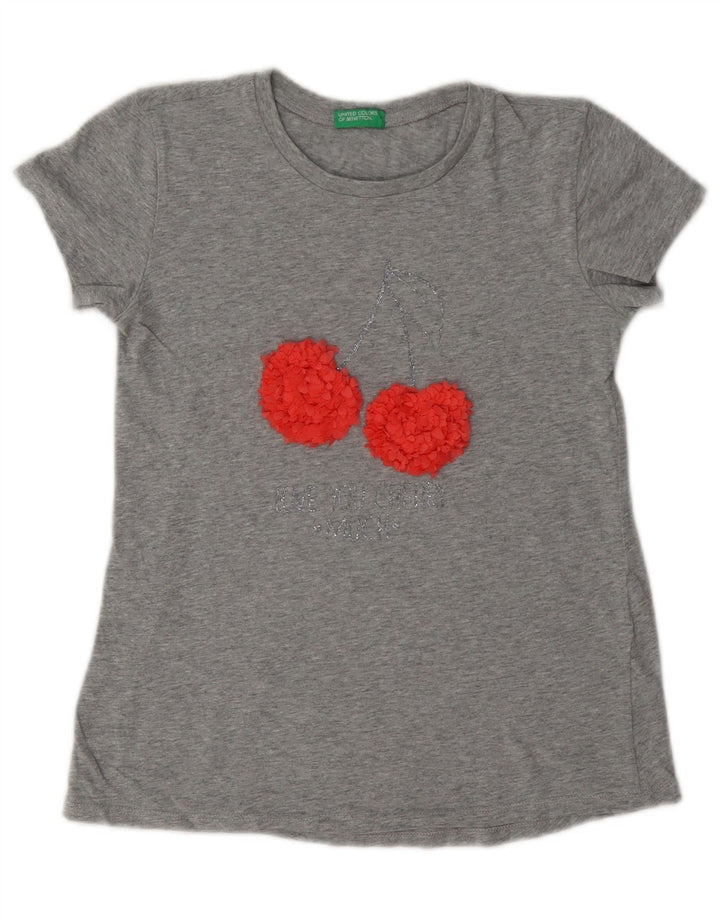 Benetton Dame Grafisk T-Shirt Top UK 12 Medium Grå