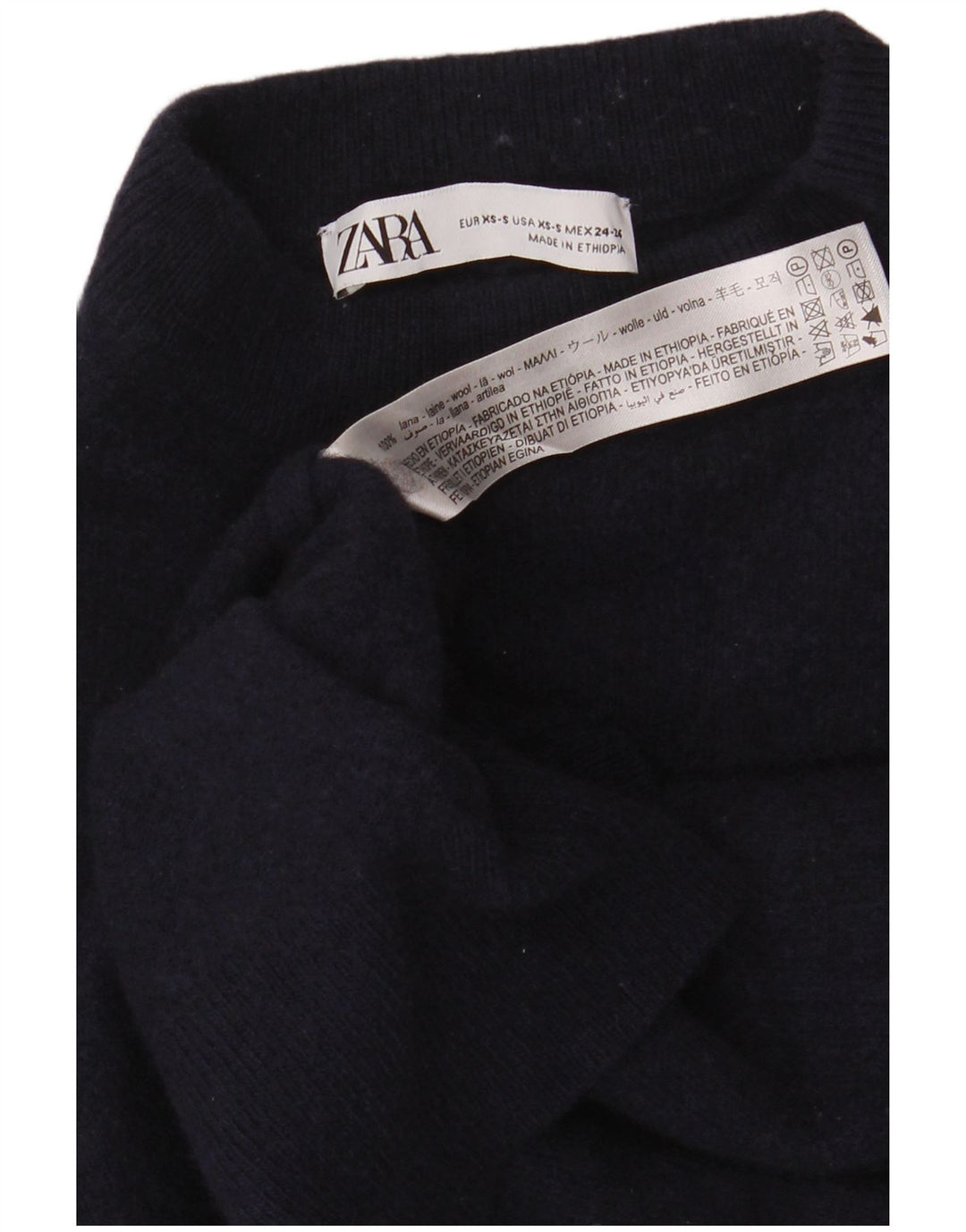 Zara Dame Oversized Turtle Neck sweater UK 6 XS Marineblå Uld