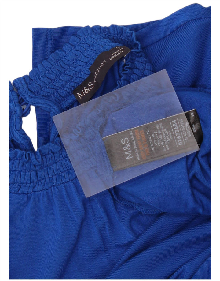 Marks & Spencer Dame Langærmet A-Line Kjole UK 12 Medium Blue Viscose