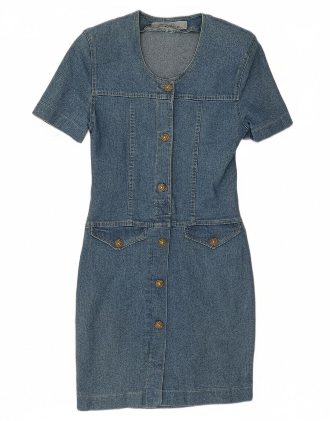 VINTAGE Womens Denim Dress IT 42 Medium Blue Cotton