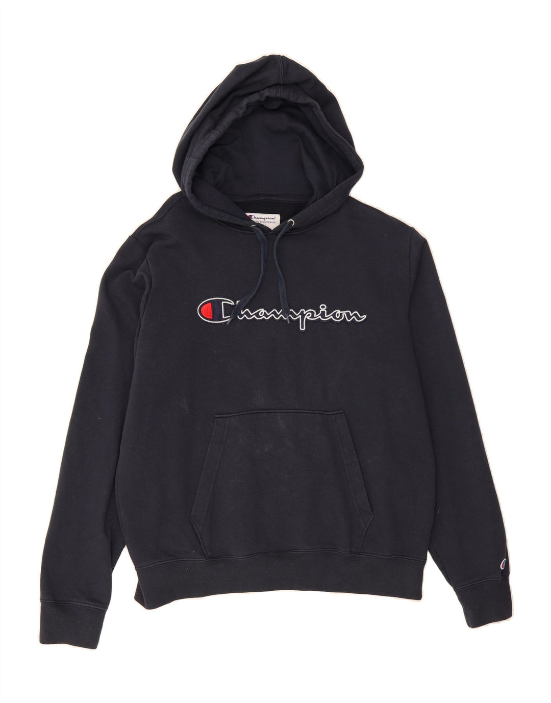 CHAMPION Mens Graphic Hoodie Jumper Medium Navy Blue Cotton Vintage Champion and Second-Hand Champion from Messina Hembry 