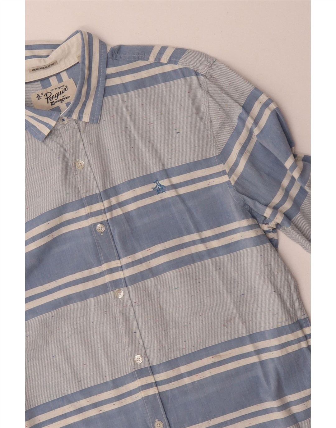 PENGUIN Heritage Slim Fit skjorte mellemblå stribet bomuld