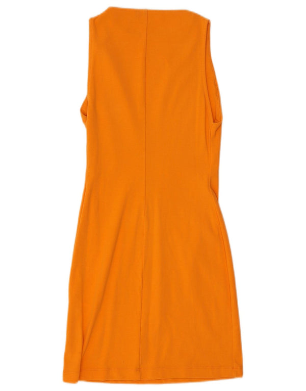 Zara Dame Ærmeløs A-Line Kjole UK 12 Medium Orange Bomuld