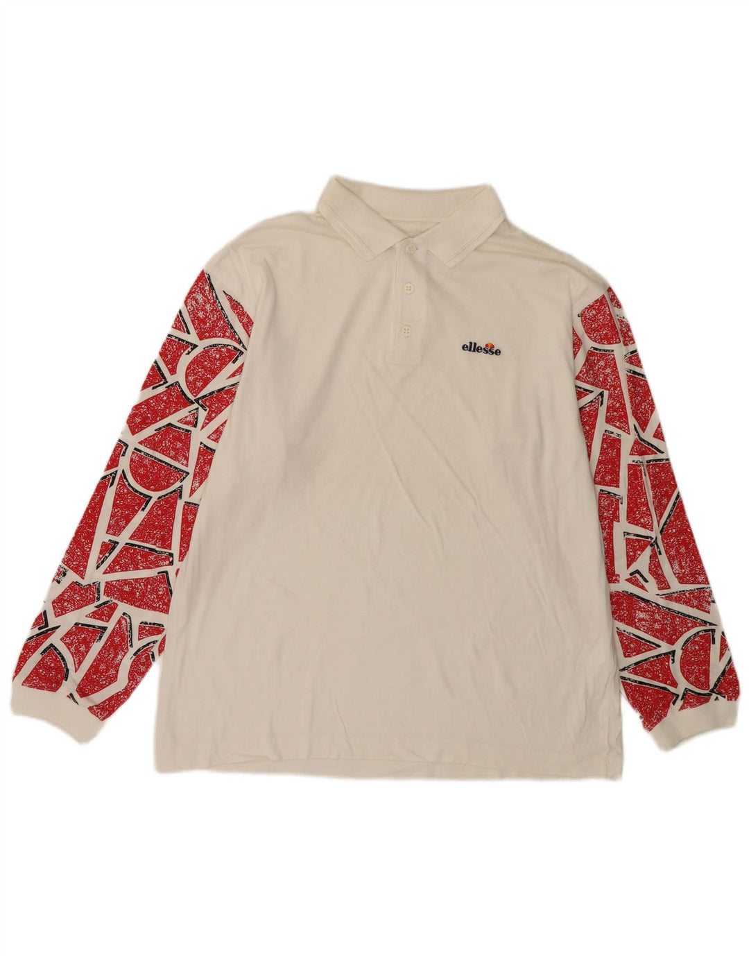 ELLESSE Langærmet Polo Shirt til mænd IT 50 Medium Hvid Geometrisk Bomuld