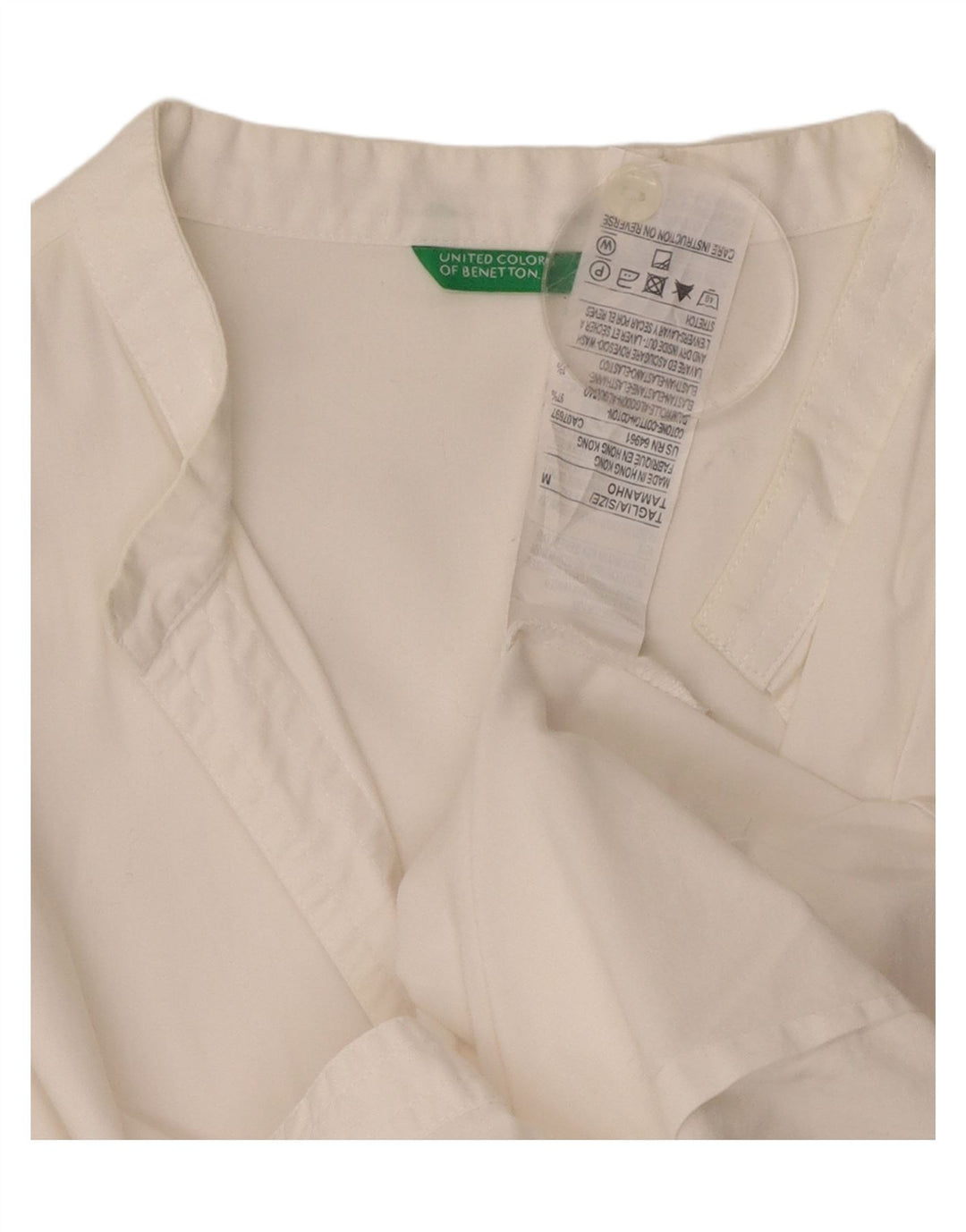 BENETTON Womens Shirt Blouse UK 12 Medium White Cotton