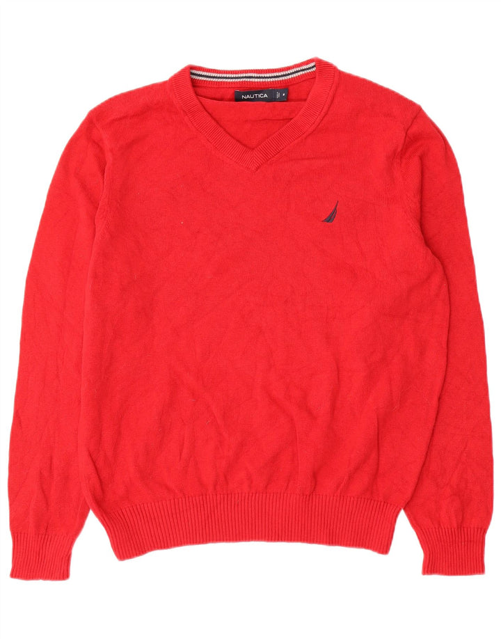 Nautica Herre V-hals sweater Medium Rød Bomuld