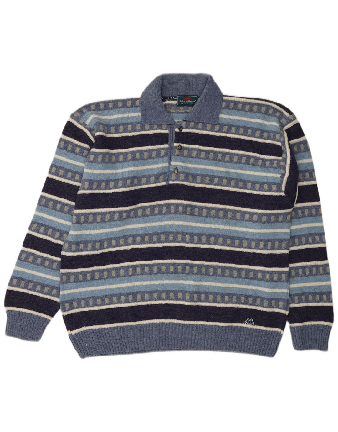 Kappa herre polo hals sweater stor blå stribet uld