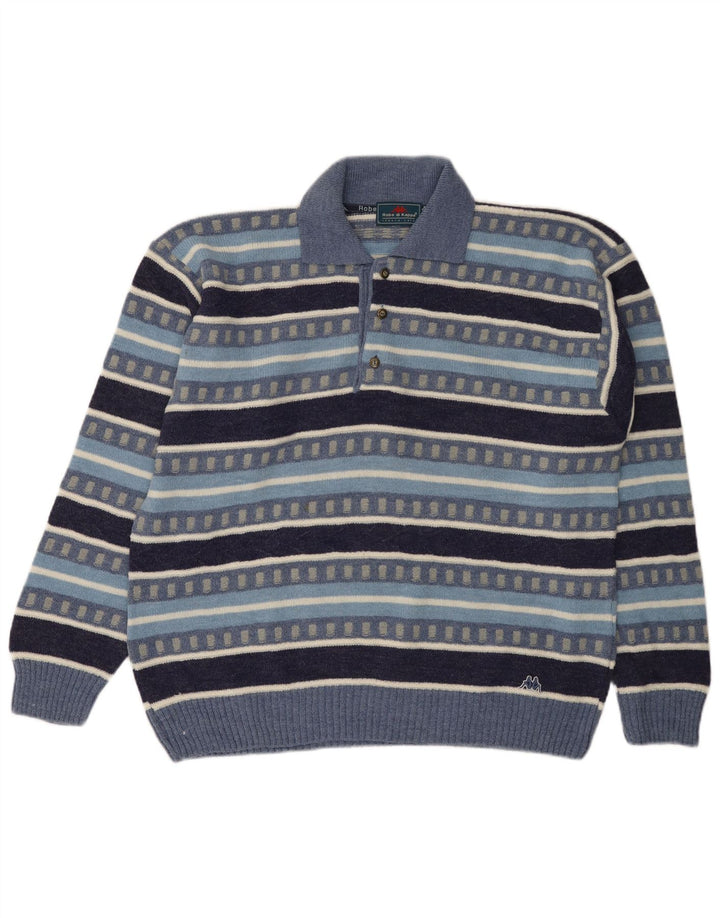 Kappa herre polo hals sweater stor blå stribet uld