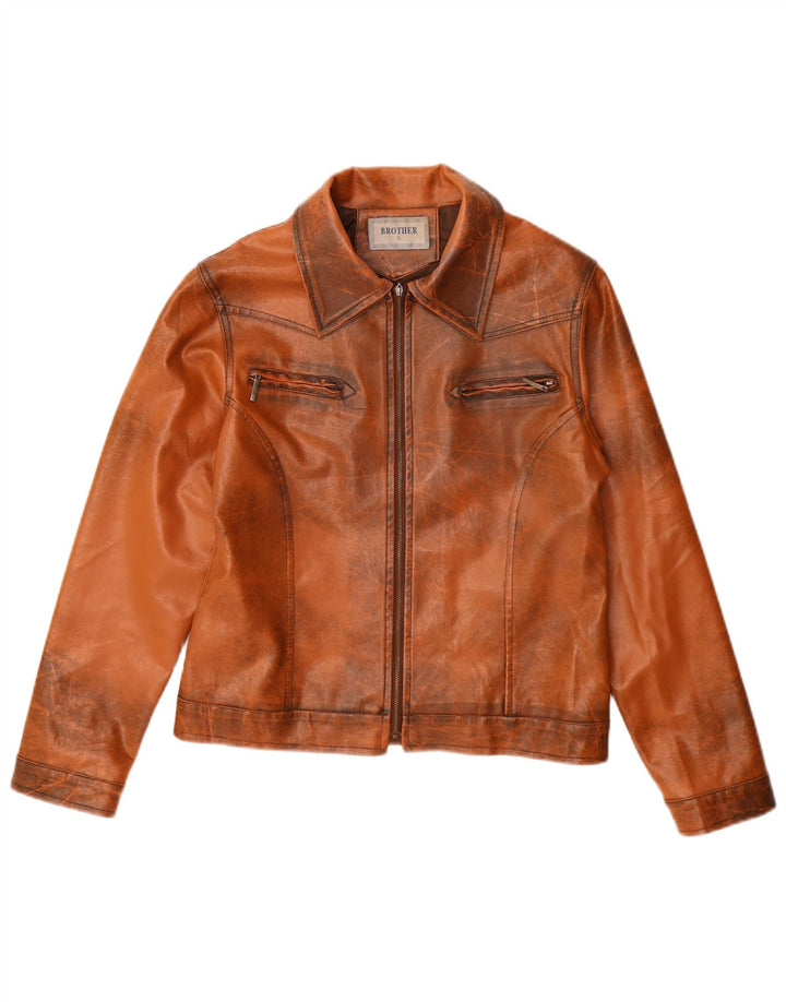 VINTAGE Dame Læderjakke UK 14 Stor Brun