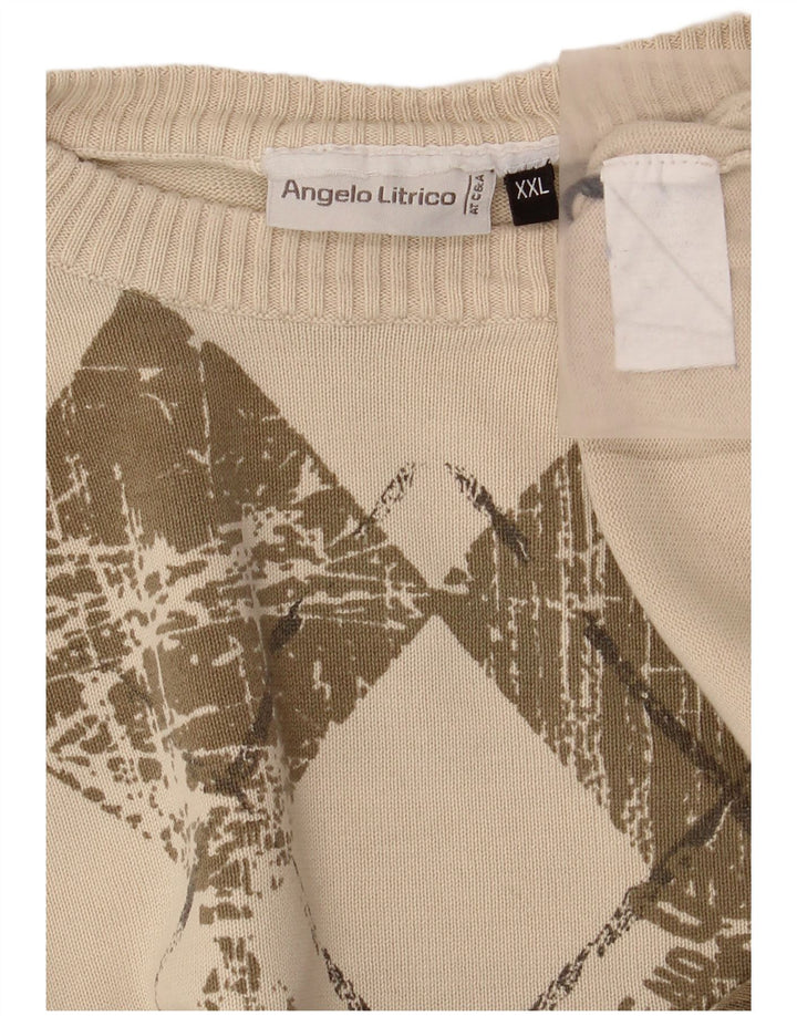 Angelo Litrico Herre Crew Neck Jumper Sweater 2XL Beige Argyle/Diamond