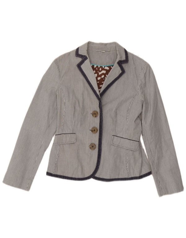 Boden Dame 3 Button Blazer Jacket UK 10 Small Navy Blue Pinstripe Bomuld