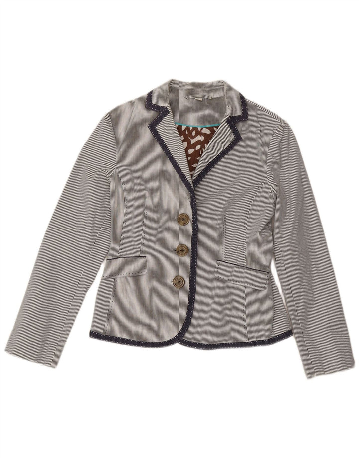 Boden Dame 3 Button Blazer Jacket UK 10 Small Navy Blue Pinstripe Bomuld