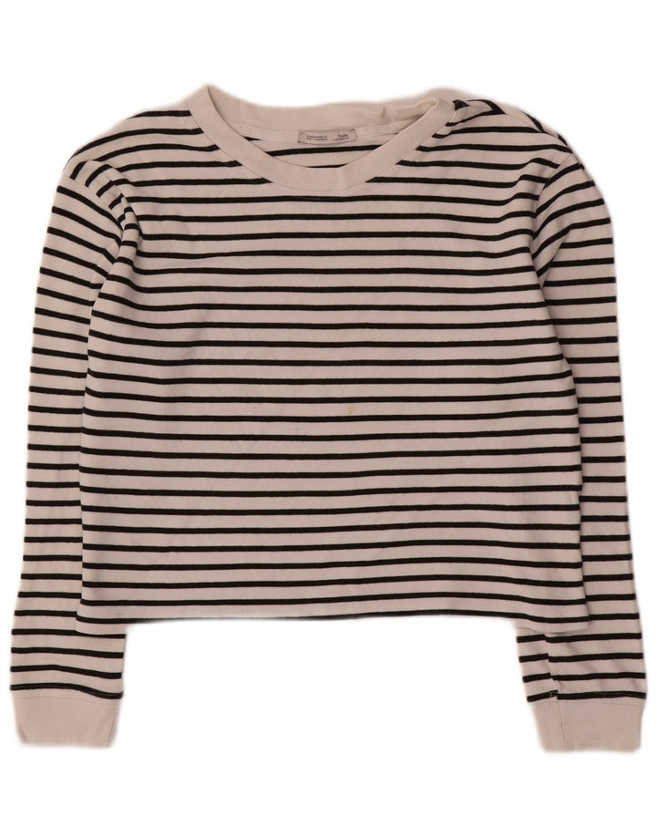Zara Dame Langærmet Top Langærmet UK 14 Medium Hvid Stribet Nautical