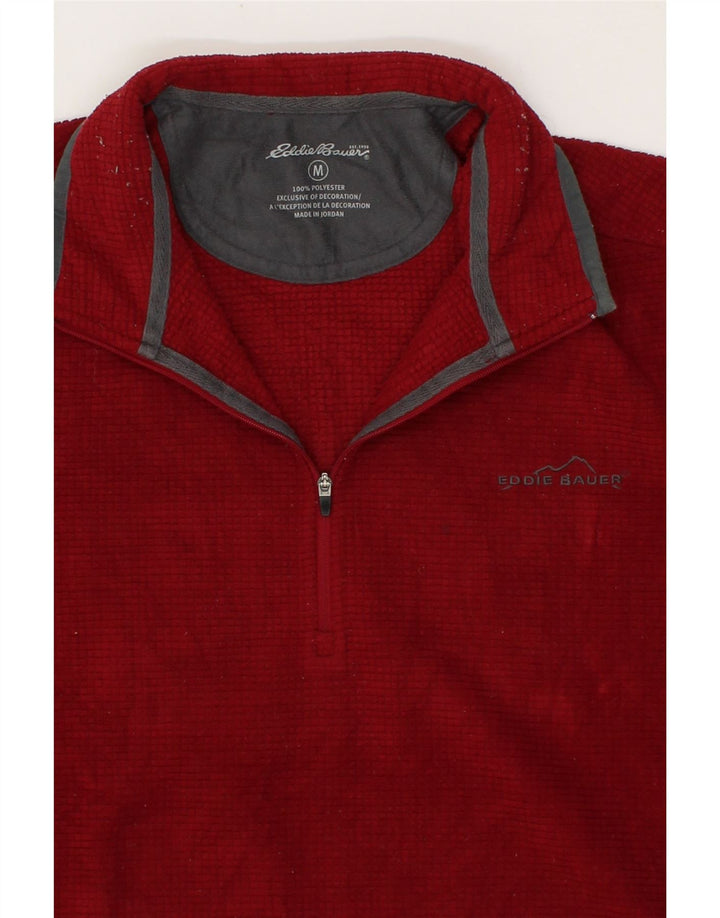 EDDIE BAUER Mens Zip Neck Fleece Jumper Medium Red Polyester Vintage Eddie Bauer and Second-Hand Eddie Bauer from Messina Hembry 