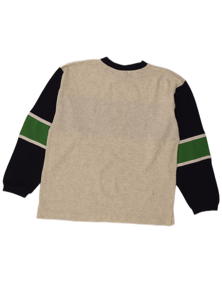 Vintage herre grafisk top langærmet stor grå farveblok