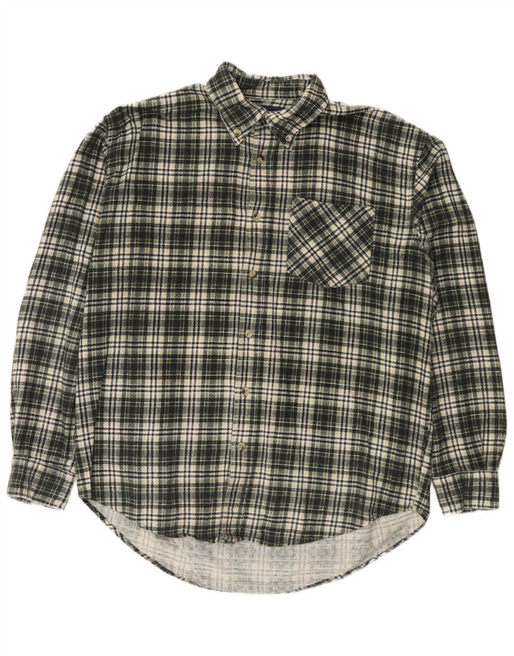 Vintage flannelskjorte til mænd, stor grøn ternet bomuld