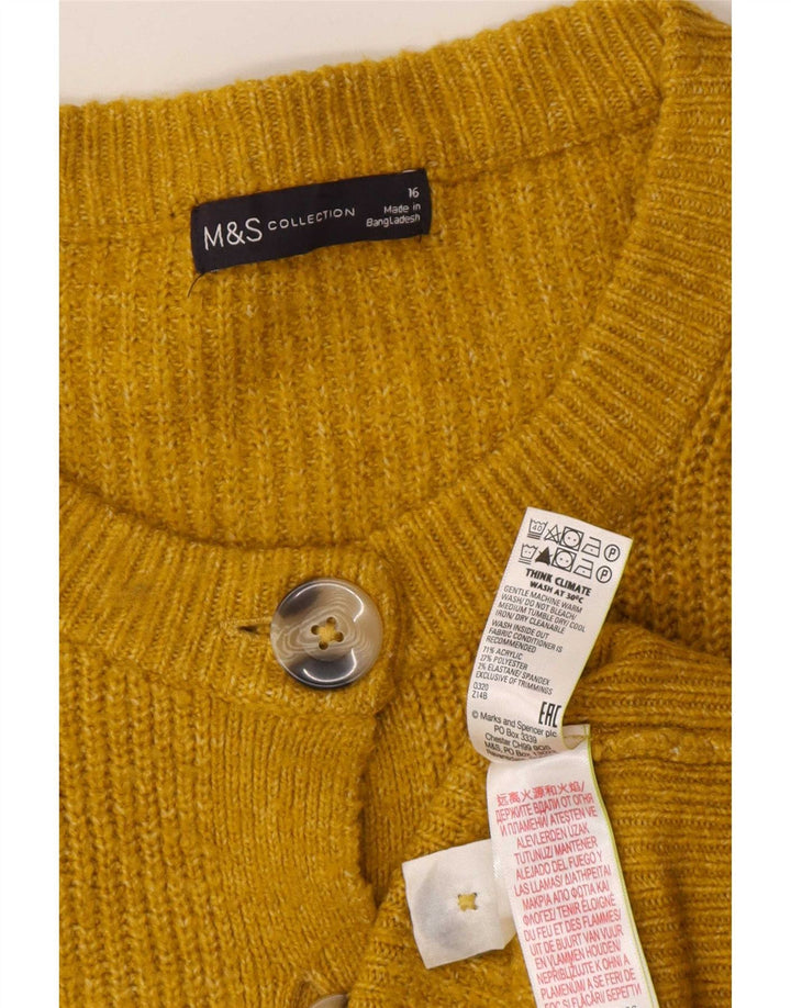 Marks & Spencer Dame Cardigan Sweater UK 16 Stor Gul Akryl