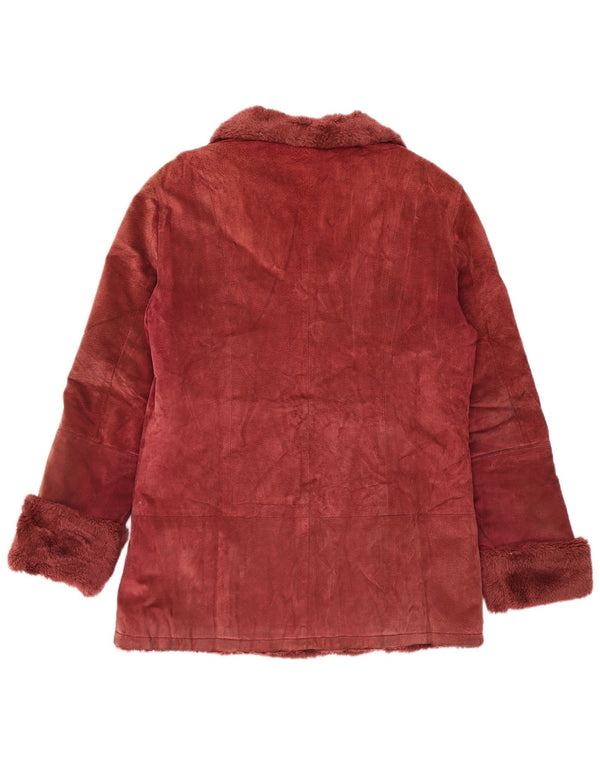 VINTAGE Sherpa Ruskindsjakke til kvinder UK 14 Medium Burgundy Læder
