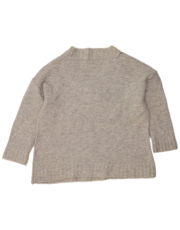 Zara Dame Oversized V-hals sweater UK 10 Small Grå Akryl