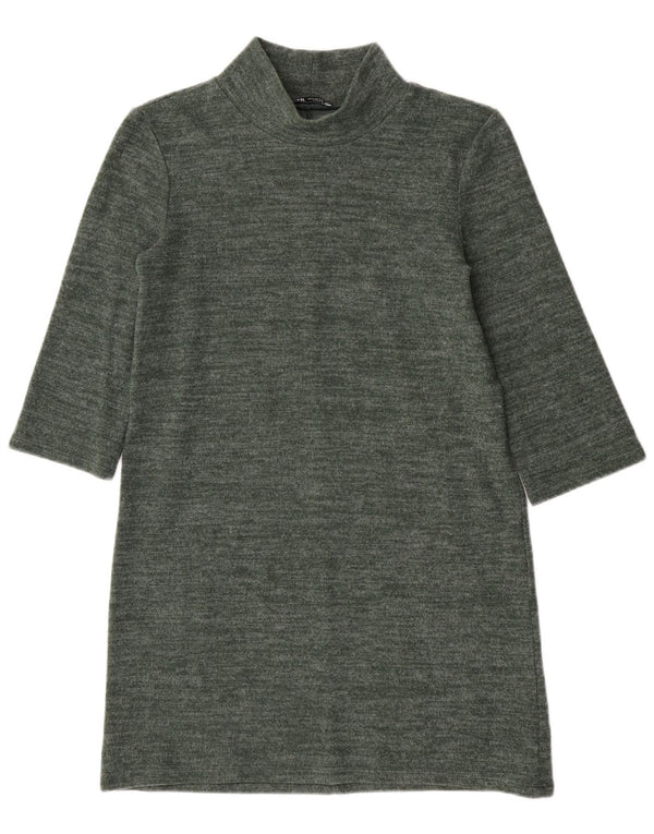 Zara Dame 3/4-ærmet Jumper Dress UK 10 Small Khaki Flecked