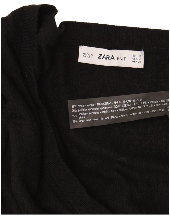 Zara Dame Oversized V-hals sweater UK 14 Medium Sort Modal