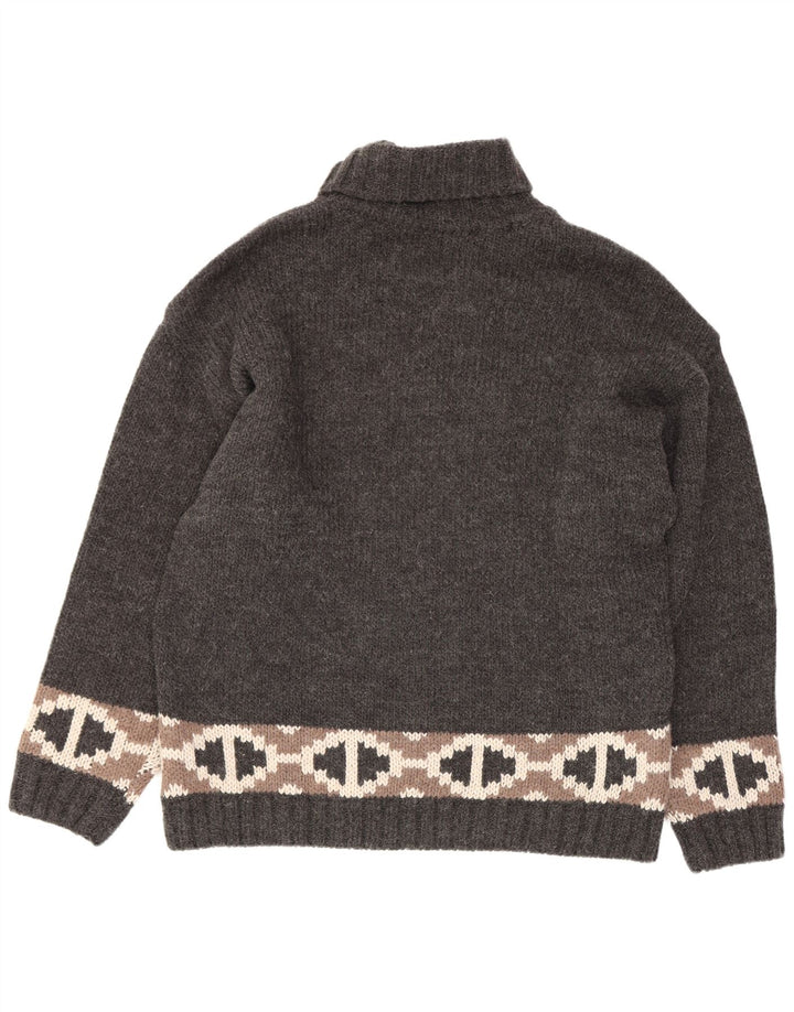 Kaos Dame Roll Neck Jumper Sweater UK 14 Stor Grå Geometrisk Uld